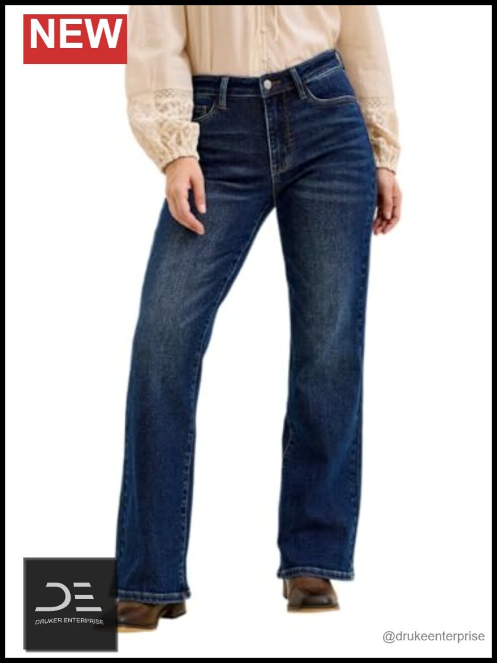Mid Rise Bootcut Jeans with Cowgirl Seaming - Stretchy Cotton